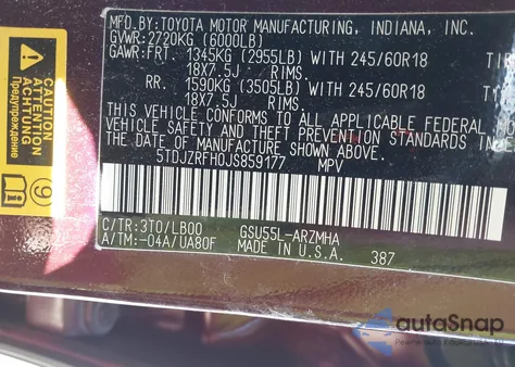 2018 Toyota Highlander Xle from USA, damaged, VIN 5TDJZRFH0JS859177